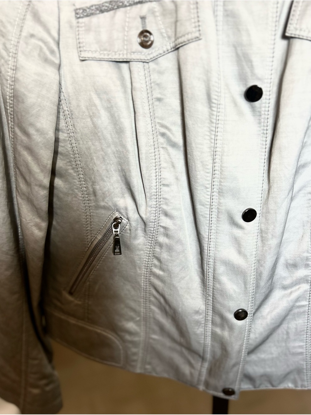 Basler Silver Button-Front Leather Jacket - Picture 3 of 13